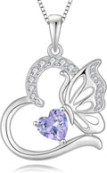 Butterfly Necklace for Women 925 Sterling Silver Heart Pendant Birthstones Jewelry Gift