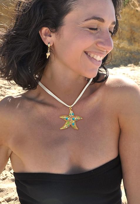 WOWORAMA Gold Necklace for Women Boho Spiral Conch Shell Necklace Starfish Necklace Vintage Ocean Sea Shell Choker Pendant Necklace Adjustable Summer Beach Jewelry