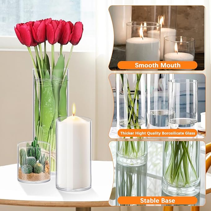 64 Pack Glass Cylinder Vases 4, 10 Inch Tall Clear Flower Vase Hurricane - Image 3