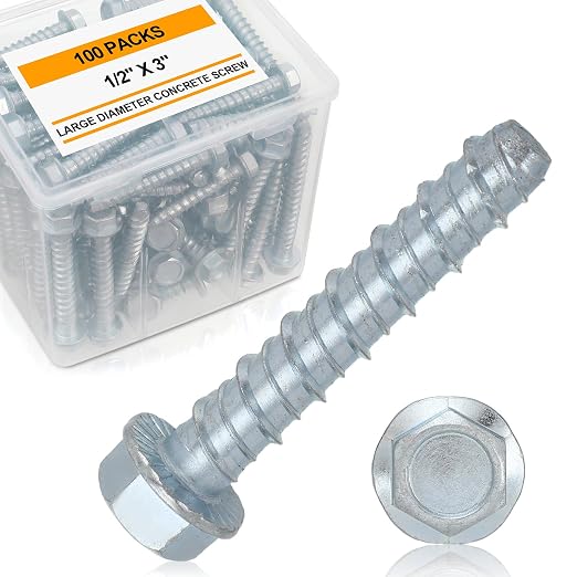 Hicarer 100 Pack 1/2 x 3 Inch Concrete Screws Galvanized by Hicarer