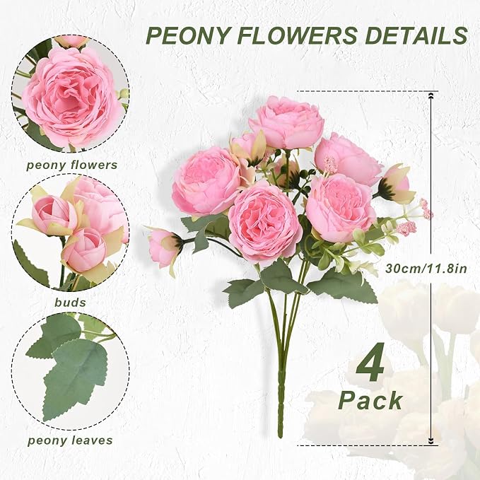 8 Packs Peonies Artificial Flowers, Light Pink Silk Artificial Peonies | Fake - Image 4