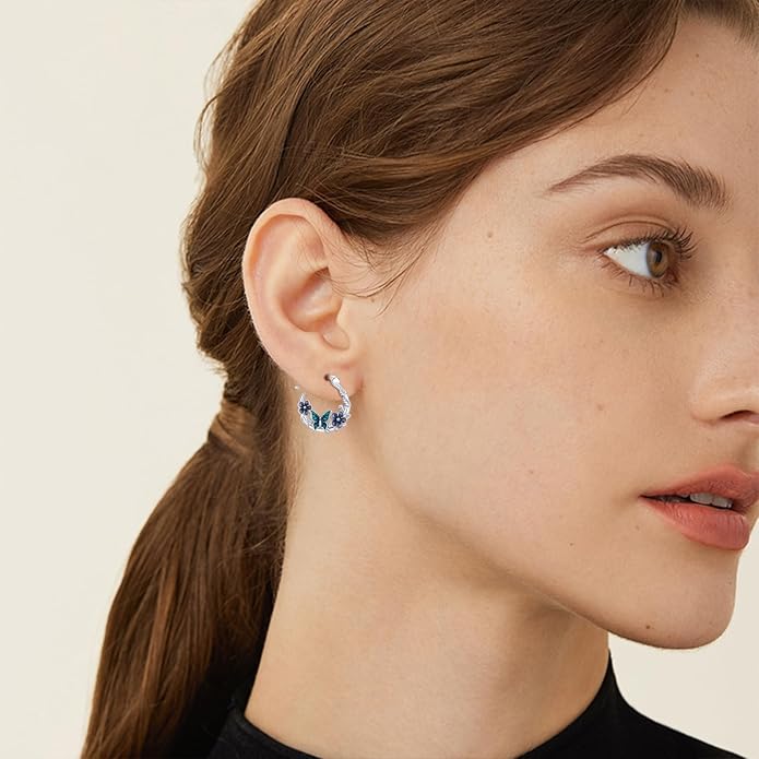 JUSTKIDSTOY Hypoallergenic Panda/Unicorn/Hummingbird/Dolphin Hoop Earrings for Women 925 Sterling Silver Animal Huggie Hoop Earrings Jewelry Gifts for Sensitive Ears