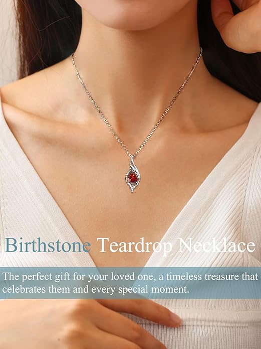 Birthstone Necklaces for Women Infinity Pendant S925 Sterling Silver Teardrop Pendant Necklace Anniversary Birthday Gifts for Women Wife Christmas Gifts for Her Mom Lady