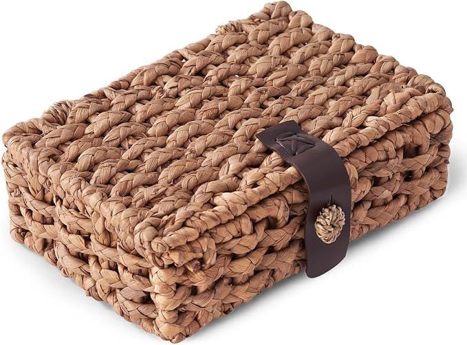 Decorative Box with Lid, Wicker Storage Basket, Water Hyacinth Woven Decorative by LOHONER