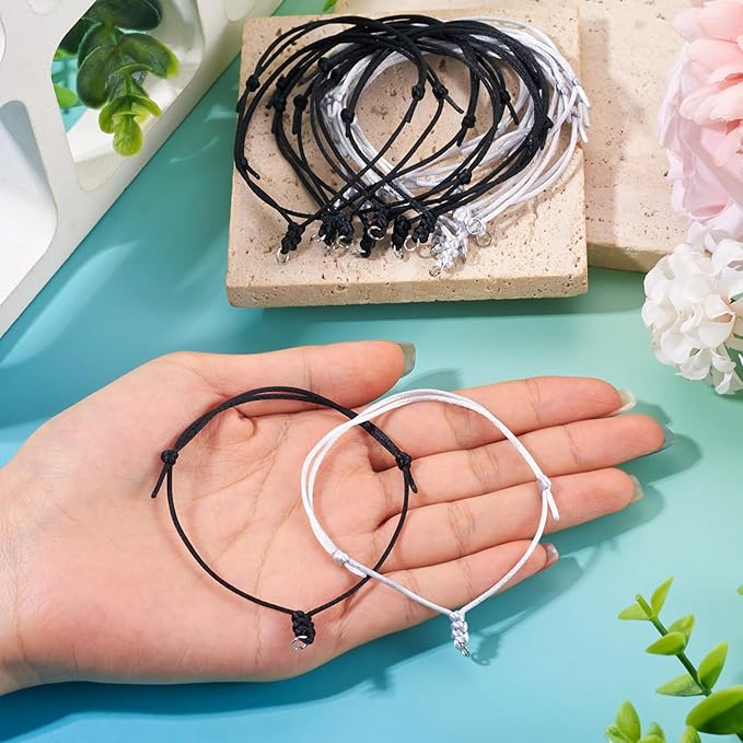 20Pcs Adjustable Braided Cord Black and White Waxed Thread Half Finished Bracelet with Jump Rings Knotting Bracelet Ropes for Wrist DIY Women Jewelry Friendship Bangle Decor 8.5-16cm Long