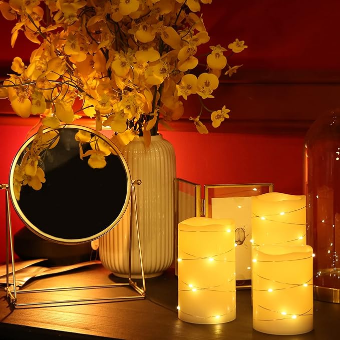 H-BLOSSOM Flickering Flameless Candles Ivory Real Wax Pillar - Image 2
