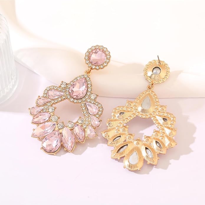 Fashion Rhinestone Statement Drop Dangle Earrings Large Colorful Crystal Chandelier Earrings for Women Bridal Wedding Party Prom