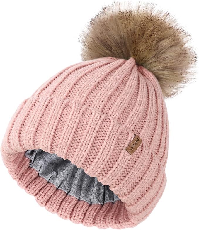 FURTALK Kids Winter Hat Toddler Knitted Beanie with Faux Fur Pom Poms for Baby Girls Boys