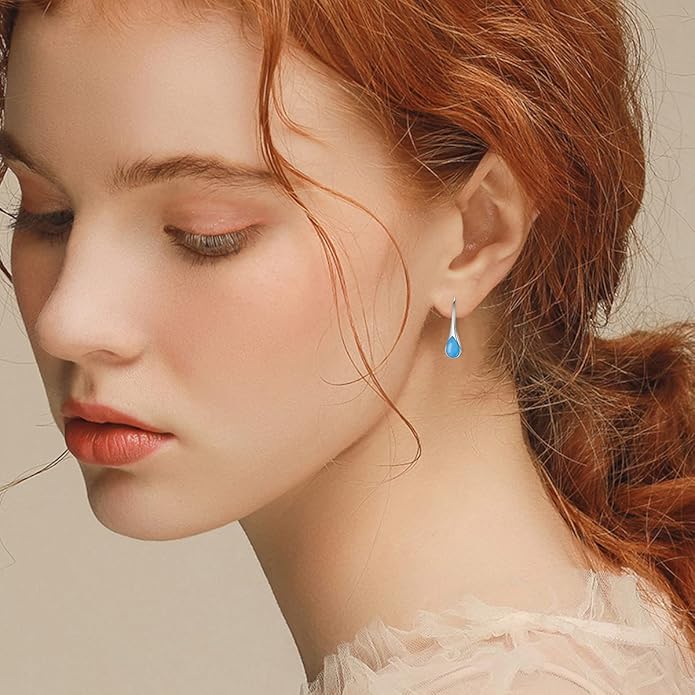925 Sterling Silver Small Pear-Shaped Modern Style Hook Earrings with Crystals from Austria