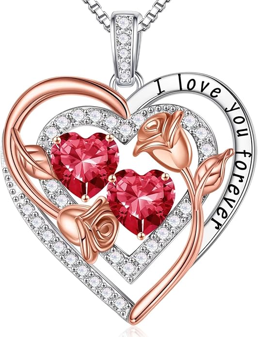 Iefil Valentines Day Gifts for Her - Sterling Silver Birthstone Necklace Anniversary Birthday Gifts for Her Wife Mom Daughter