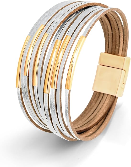 Wrapped Bracelets for Women,Leather Bracelet,Boho Bracelets for Women,Multi-Layer Pearl Crystal Bracelet Bangle Jewelry
