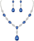 EleQueen Women's Cubic Zirconia Teardrop Y-Necklaces Dangle Earrings Jewelry Sets for Brides Bridesmaids