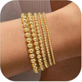 Yoosteel Valentines Day Gifts for Her Kids Teen Girl - 14K Gold Plated Dainty Round Beaded Ball Pearl Cross Bracelet Stack Set for Women Trendy Non Tarnish Teenage Girls Stackable Jewelry Gift