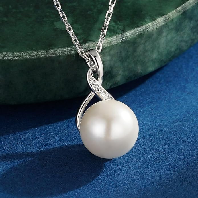 Iefil Valentines Day Gifts for Her - 925 Sterling Silver 10-11mm Freshwater Pearl Necklace, Anniversary Birthday Gifts for Women Wife Girlfriend