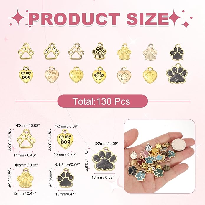 MECCANIXITY Dog Paw Print Charms, Alloy Enamel Footprint Pendants Animal Footprint Pendant for Jewelry Making