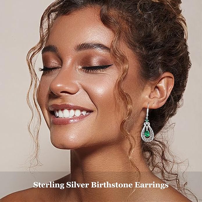 Teardrop Birthstone Dangle Drop Earrings Sterling Silver Infinity Filigree Leverback Earrings, Infinity Love Birthday Anniversary Valentines Day Gifts for Her Women Mom Wife