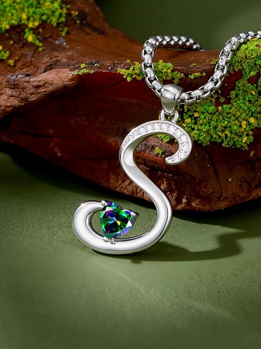Valentines Day Gifts for Women Alphabet A to Z Initial Birthstone Pendant Necklaces for Women - 18k White Gold Plated Personalized Name Jewelry Valentine Mothers Day Birthday Gifts for Women Her Girlfriend