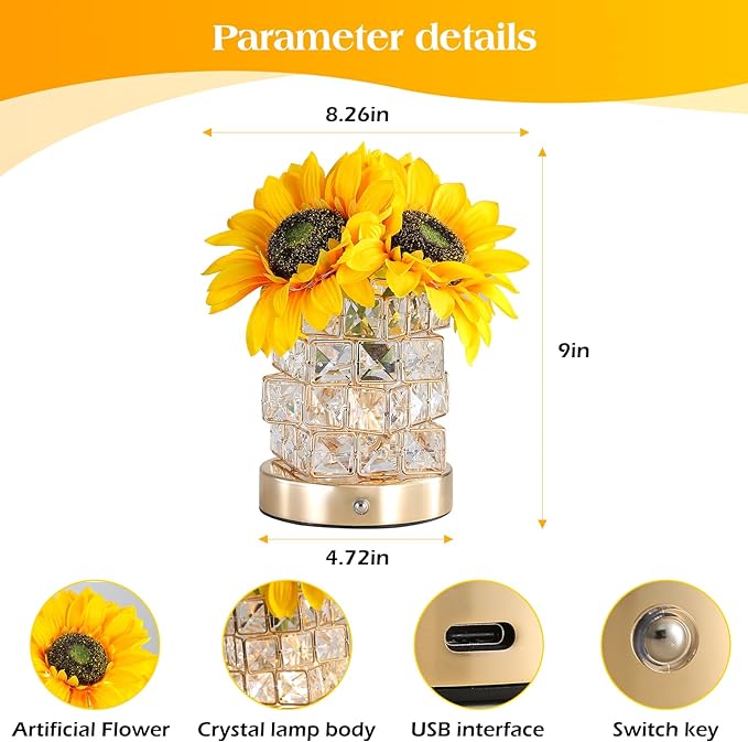 Sunflowers Flower Lamp Cordless Touch Table Lamp Birthday Gifts - Image 4