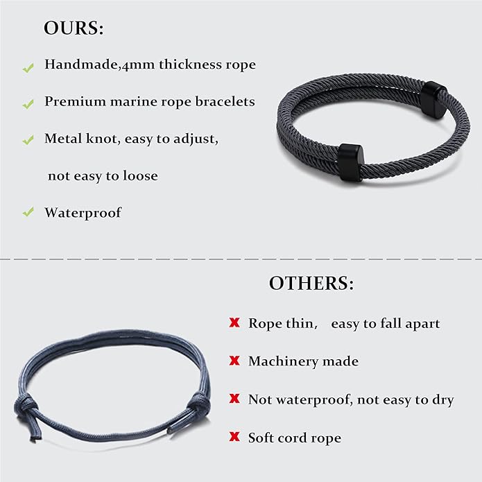 TempBeau Nautical Braided Rope Bracelets Set - 6 Pcs Adjustable Braided Cord Bracelet, Handmade Navy Marine String Bracelet with Metal Knot, Men Women Braided Bracelets Gifts