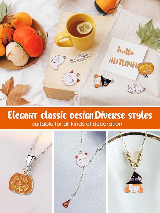 Kalolary Halloween Charms Alloy Enamel Bracelet Metal Earring Kawaii Pendant for Party DIY Jewelry Necklace Making Supplies