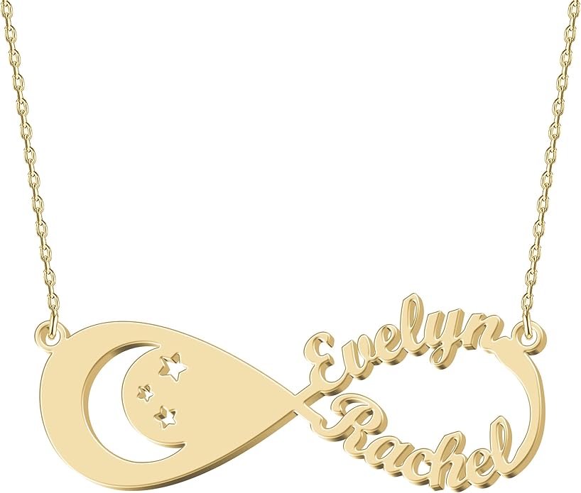 Personalized Gold Infinity Name Necklace with Heart Beautiful Arrow Anchor Compass Mountain Constellation Forever Love Pendant Jewelry Best Birthday Gift Ideas for Women Girls Mother Daughter Friendship