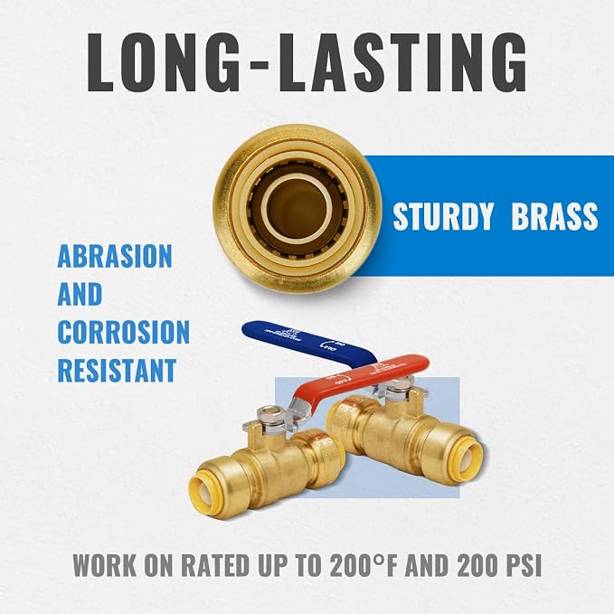 Shut Off Ball Valve 1/2 Inch, 10-PCS Full Port Push Pex Ball Valve | Brass - Image 6