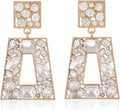 Rhinestone Rectangle Statement Earrings Colorful Crystal Geometric Drop Dangle Earrings for Women Prom Party