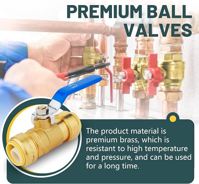 3/4" Ball Valves, 8 Pack Push Fit Shut Off Valves - Image 4