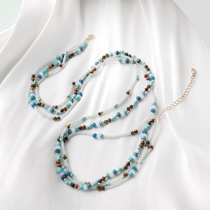 Boho Layered Necklaces For Women Western Turquoise Natural Stone Jewelry For Women Statement Beaded Necklace For Women Dainty Chain Necklace Stack For Women Unique And Unusual Gifts