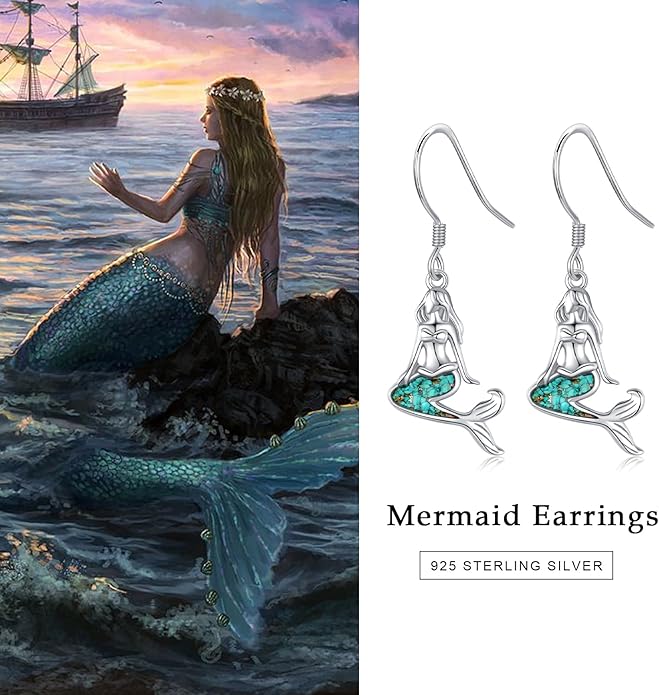 Ocean Earrings 925 Sterling Silver Turquoise Sea Animal Dangle Drop Earrings Beach Themed Jewelry Gifts for Women Girls