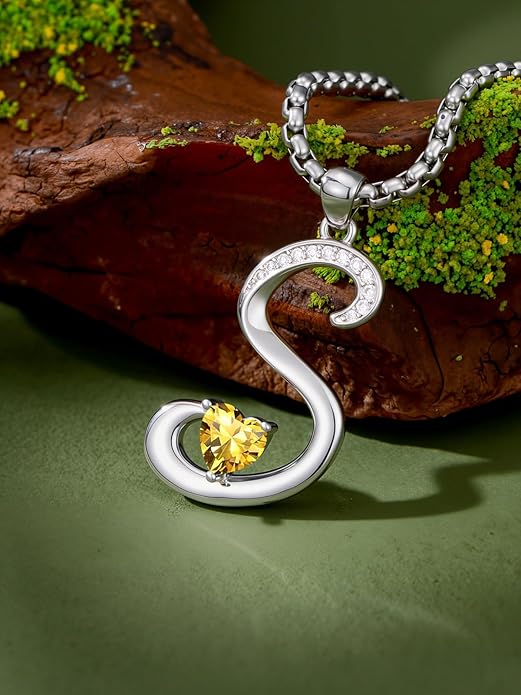 Valentines Day Gifts for Women Alphabet A to Z Initial Birthstone Pendant Necklaces for Women - 18k White Gold Plated Personalized Name Jewelry Valentine Mothers Day Birthday Gifts for Women Her Girlfriend