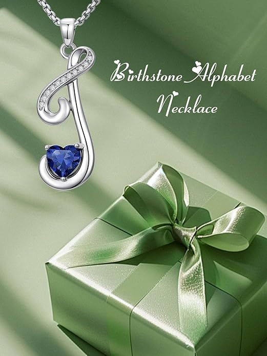 Valentines Day Gifts for Women Alphabet A to Z Initial Birthstone Pendant Necklaces for Women - 18k White Gold Plated Personalized Name Jewelry Valentine Mothers Day Birthday Gifts for Women Her Girlfriend