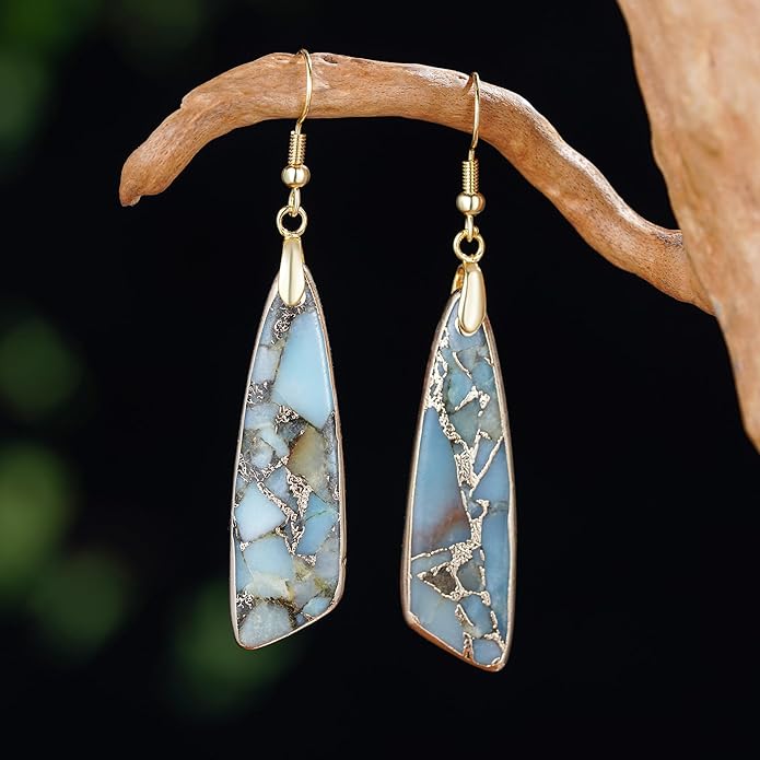 Boho Women Natural Stone Earrings Unique Healing Imperial Jasper Gemstone Energy Hypoallergenic Lightweight Dangle Drop Earrings Multiple Styles Earrings Jewelry for Birthday Party Gift