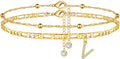Ursteel Ankle Bracelets for Women, 14K Gold Plated Dainty Layered Chain CZ Initial Anklets Summer Jewelry Gifts for Women