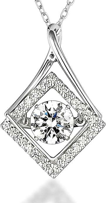 ARINZA Moissanite Necklace for Women, 1 Ct 925 Sterling Silver Dancing Diamond Pendant, 18+2 Inch Chain, Valentine’s Day Christmas Gift for Her, Wife, Mom, Anniversary, Birthday