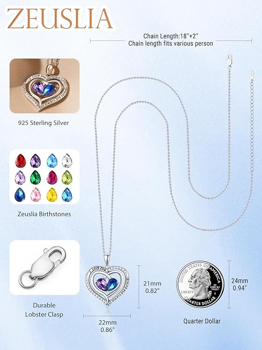 Valentine's Day Gifts for Wife 925 Sterling Silver Double Birthstone Pendant Necklaces I Love You for Always and Forever Necklace Anniversary Birthday Gifts for Wife Girlfriend Mom Her
