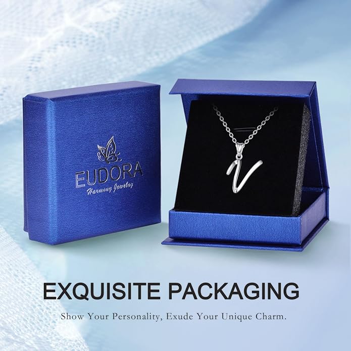 EUDORA Sterling Silver Initial Necklaces for Women, Classic 26 Letter Neckless Gifts for Girls, Sister, Mother Daughter, 18 inch Chain
