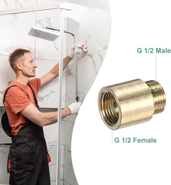 M METERXITY Shower Head Extension Arm, Brass G1/2 Male to Female Extension Pipe - Image 4