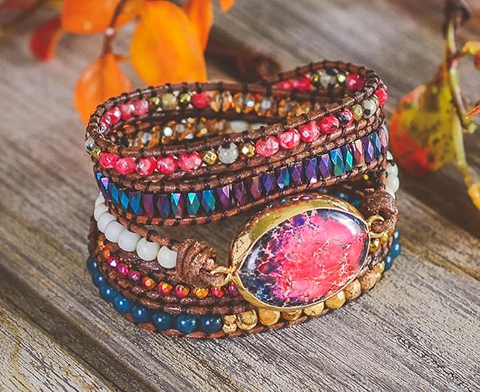 ZOSOJONA Women Wrap Bracelets Boho Natural Stone Jasper Turquoises Strand Bracelet Jewelry Collection