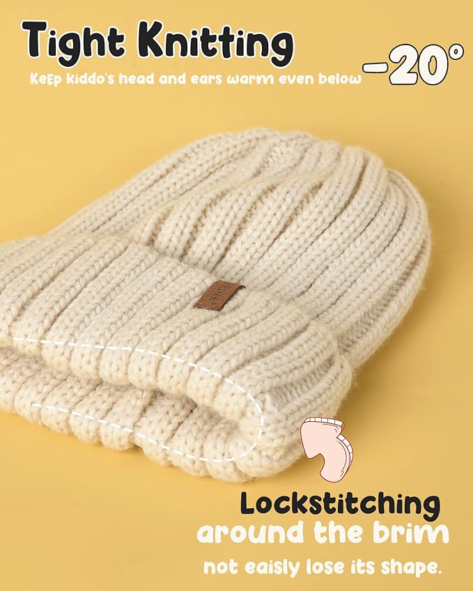 FURTALK Kids Winter Hat Toddler Knitted Beanie with Faux Fur Pom Poms for Baby Girls Boys