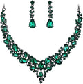 BriLove Women's Wedding Bridal Austrian Crystal Teardrop Cluster Statement Necklace Dangle Earrings Jewelry Set