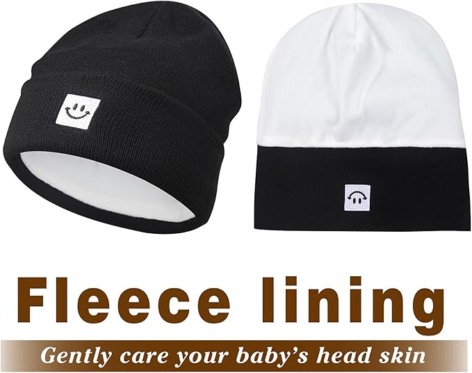 MaxNova 2 Pack Baby Beanie Fleece Lined Knit Toddler Hat for Girls Boys 0-8 Years