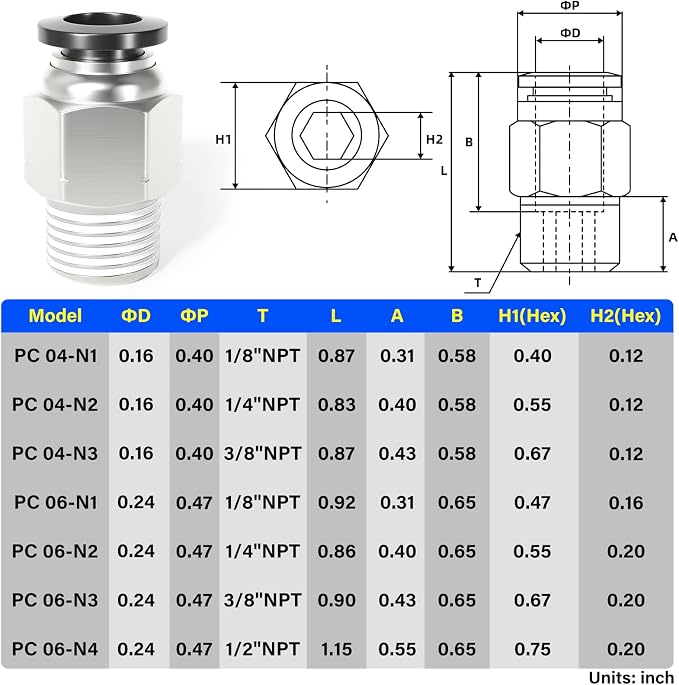 TAILONZ PNEUMATIC Male Straight 6mm Tube OD x 1/8 Inch NPT Thread Push to - Image 2