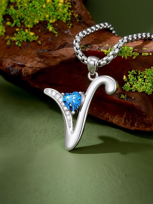 Valentines Day Gifts for Women Alphabet A to Z Initial Birthstone Pendant Necklaces for Women - 18k White Gold Plated Personalized Name Jewelry Valentine Mothers Day Birthday Gifts for Women Her Girlfriend