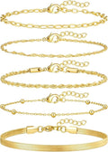adoyi Valentines Day Gifts for Her Gold Bracelets for Women, 14K Gold Plated Stackable Bracelet Stack Set Adjustable Charm Paperclip Chain Cuban Link Layered Waterproof Jewelry Sets Gifts for Womens