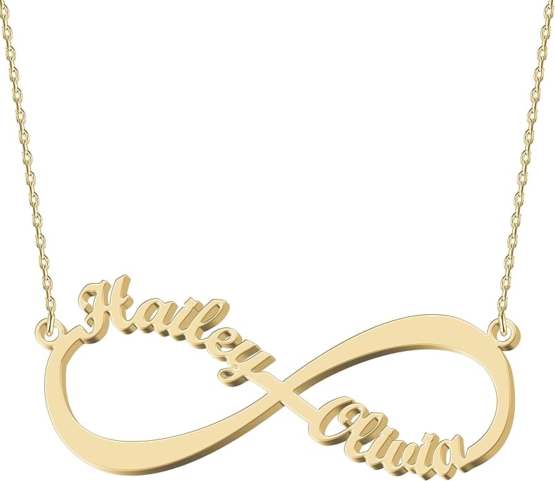 Personalized Gold Infinity Name Necklace with Heart Beautiful Arrow Anchor Compass Mountain Constellation Forever Love Pendant Jewelry Best Birthday Gift Ideas for Women Girls Mother Daughter Friendship