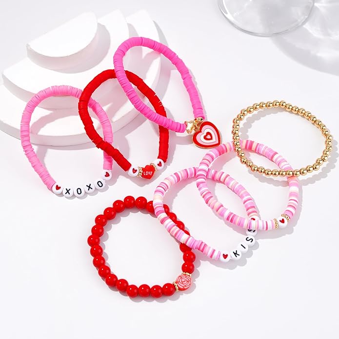 Heishi Beaded Stretch Bracelets for Women Stackable Polymer Clay Beads Bracelets Friendship Boho Summer Beach Bracelet Jewelry Set