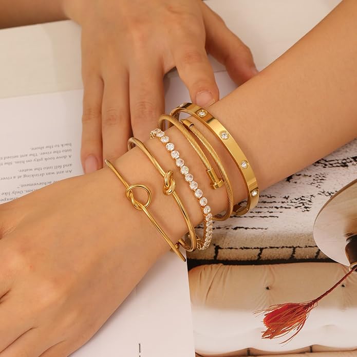 18 K Gold Plated Love Bangle Bracelet Stack Cuff Jewelry for Women Jewelry Set for Women Gift with Box
