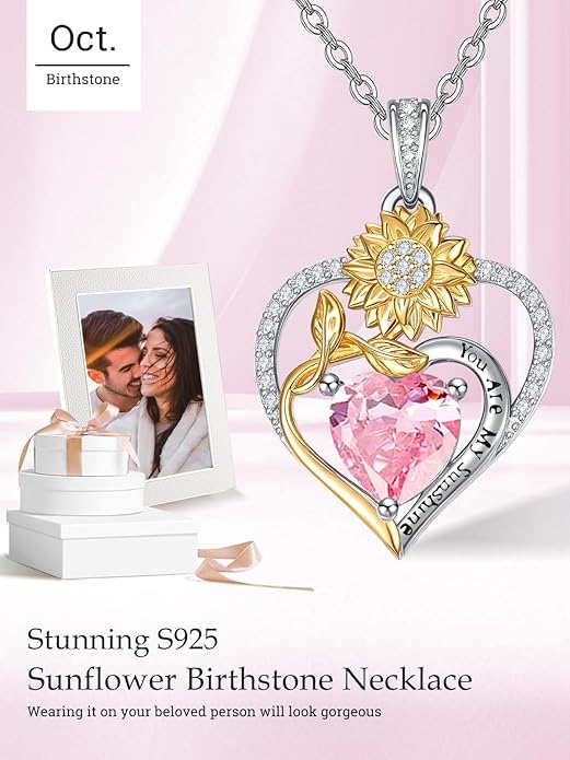Valentine's Day Gifts for Wife 925 Sterling Silver Double Birthstone Pendant Necklaces I Love You for Always and Forever Necklace Anniversary Birthday Gifts for Wife Girlfriend Mom Her