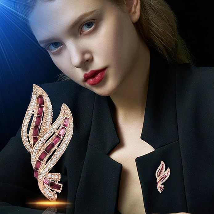Elegant Leaf-shaped Crystal Brooch, Perfect for Any Occasion，Rose Gold/Silver